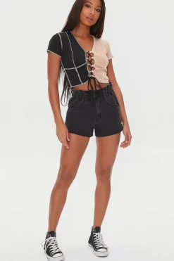 Reworked Lace-Up Crop Top