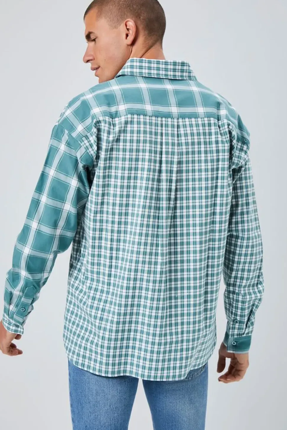 Reworked Plaid Button-Front Shirt