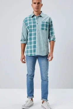 Reworked Plaid Button-Front Shirt