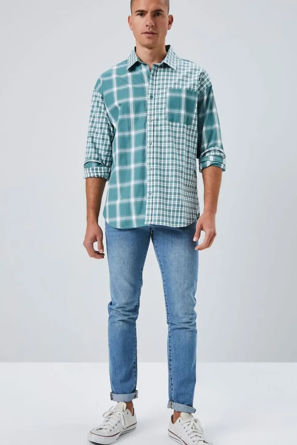 Reworked Plaid Button-Front Shirt
