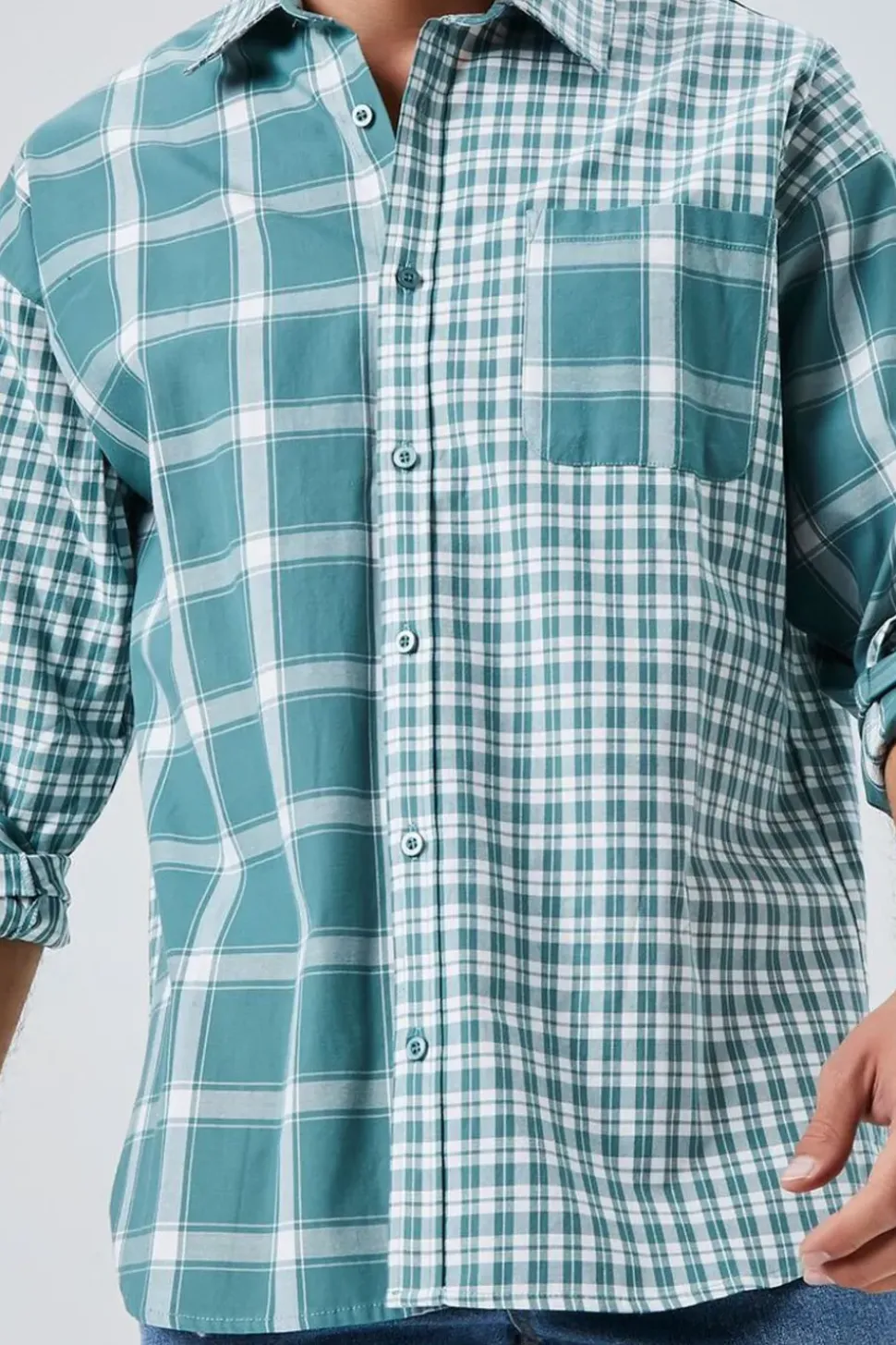 Reworked Plaid Button-Front Shirt