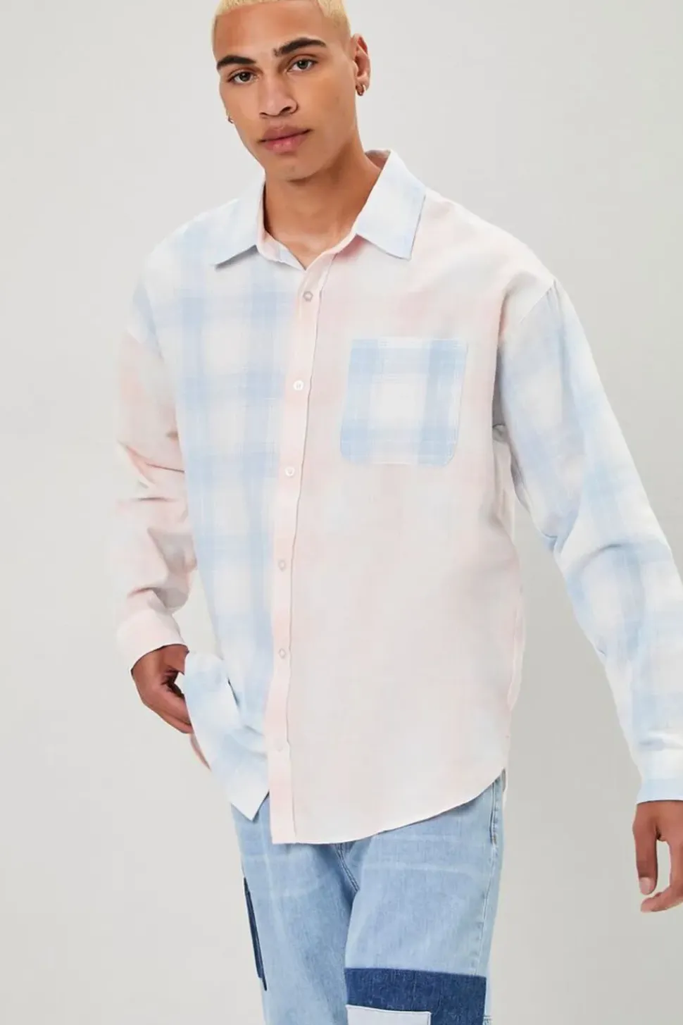 Reworked Plaid Button-Front Shirt