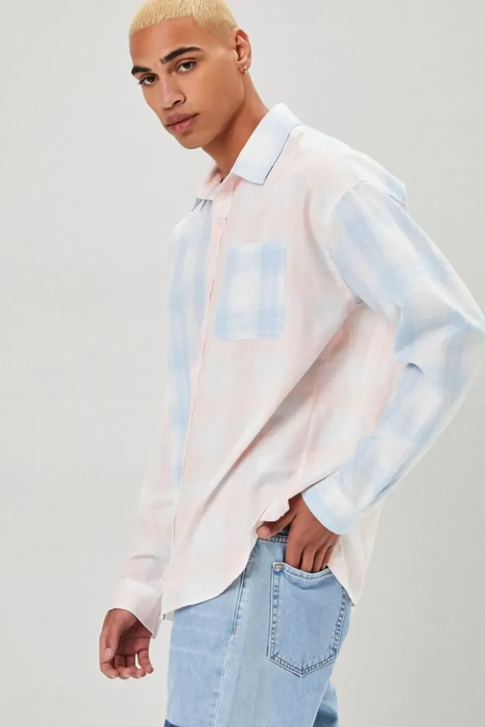 Reworked Plaid Button-Front Shirt