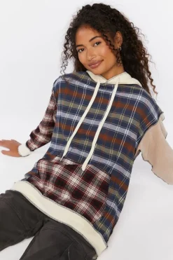Reworked Plaid Colorblock Hoodie