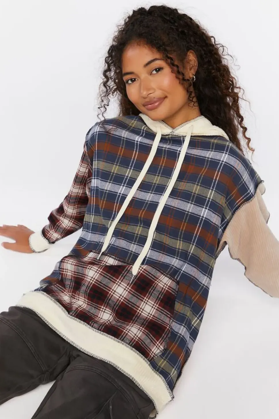 Reworked Plaid Colorblock Hoodie