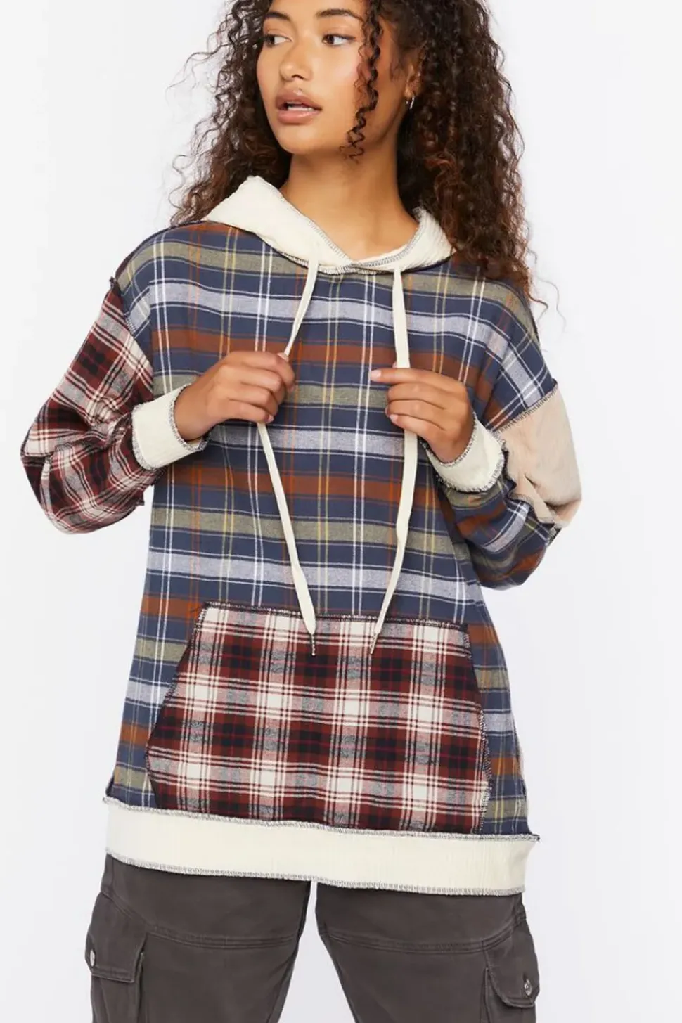 Reworked Plaid Colorblock Hoodie