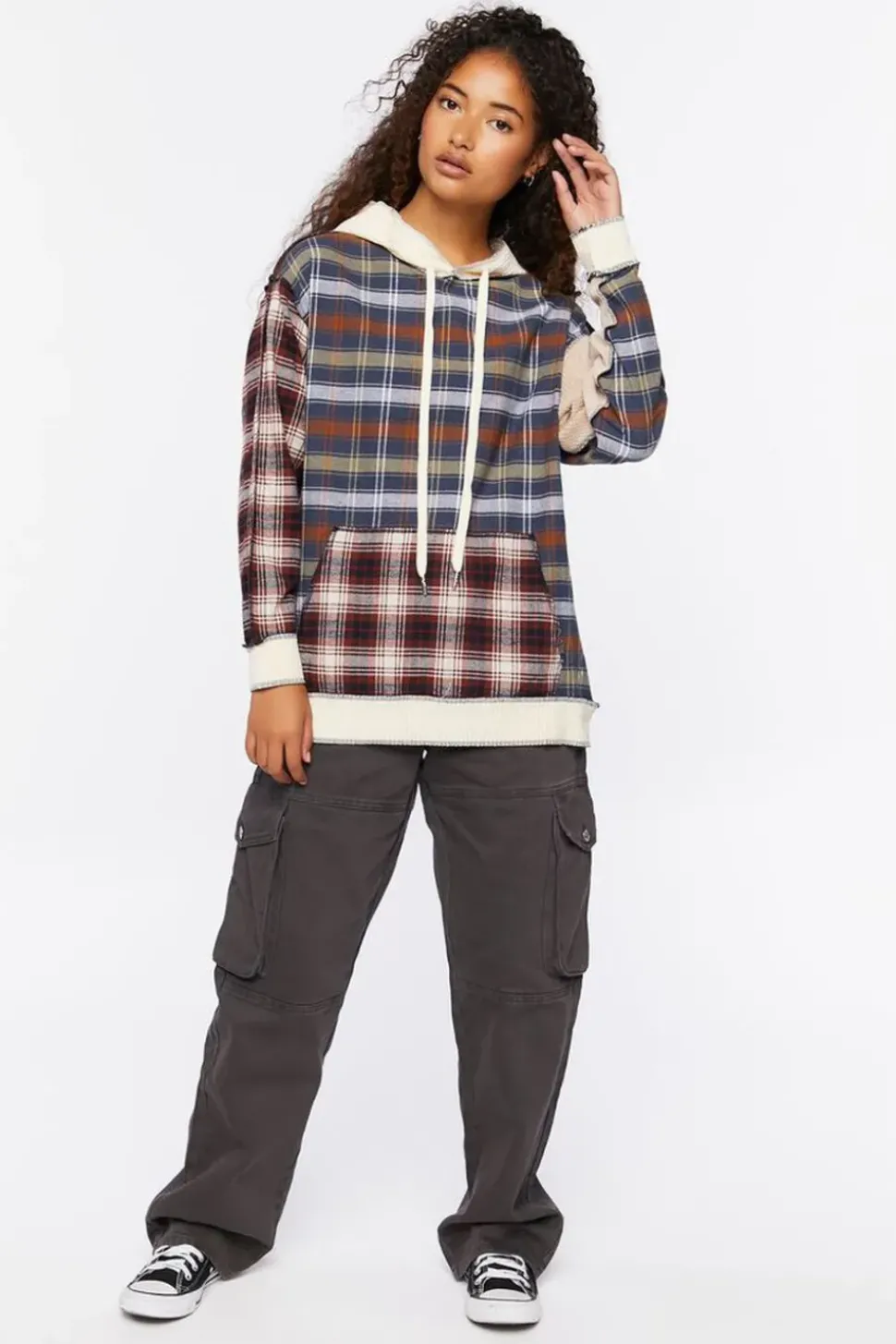 Reworked Plaid Colorblock Hoodie