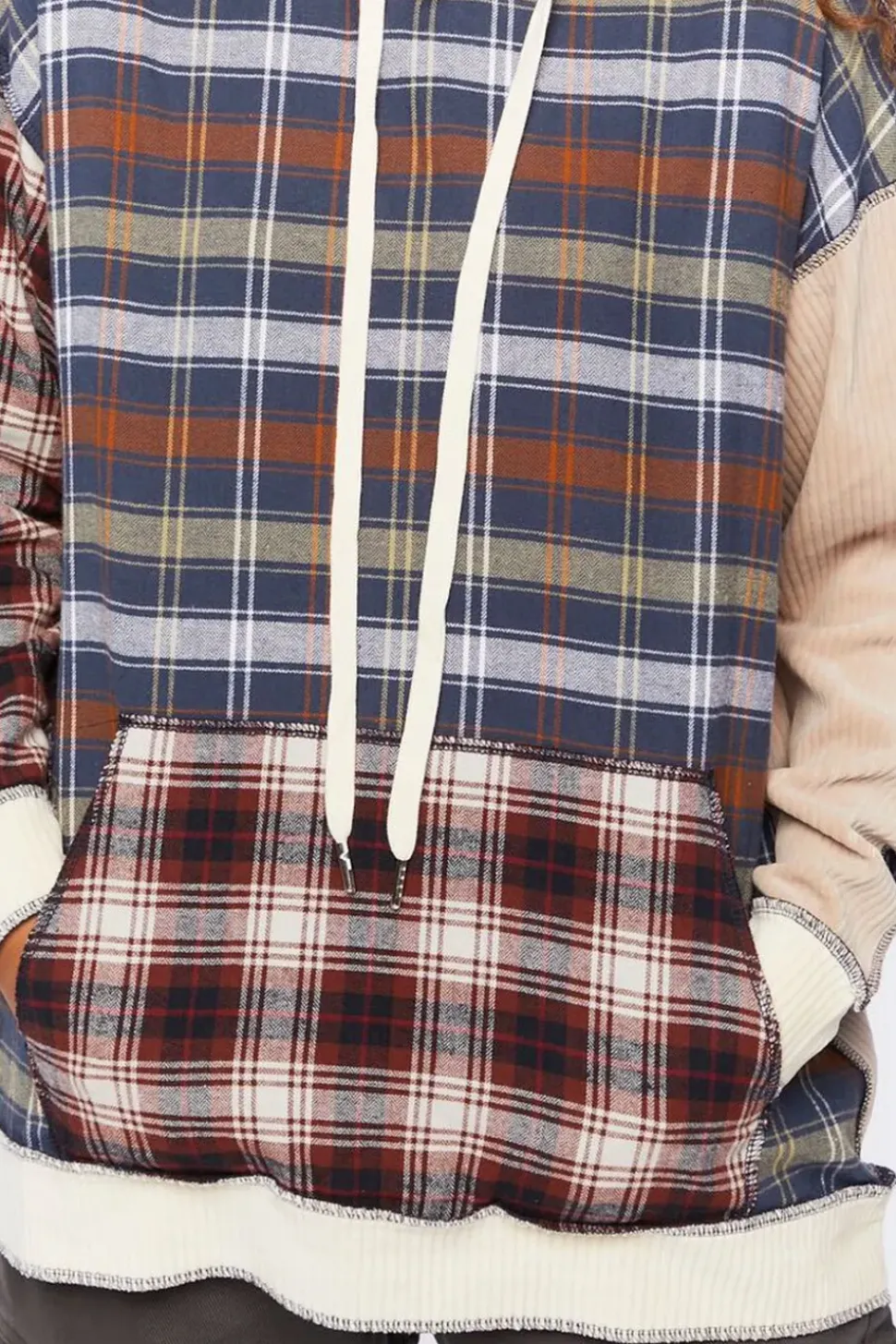 Reworked Plaid Colorblock Hoodie