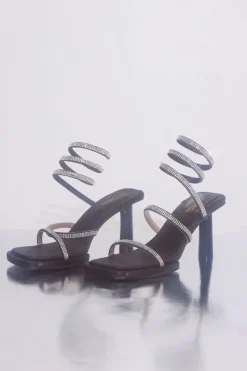 Rhinestone Ankle-Wrap Stiletto Heels