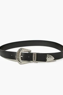 Rhinestone Buckle Faux Leather Belt