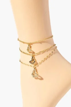 Rhinestone Butterfly Anklet Set