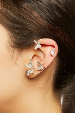 Rhinestone Butterfly Ear Cuff & Stud Set