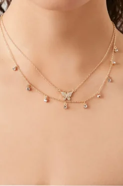 Rhinestone Butterfly Necklace Set