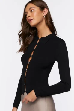 Rhinestone Button-Loop Sweater