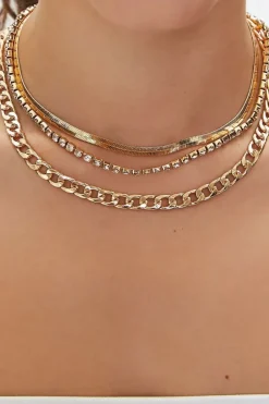 Rhinestone Chain Layered Necklace Set