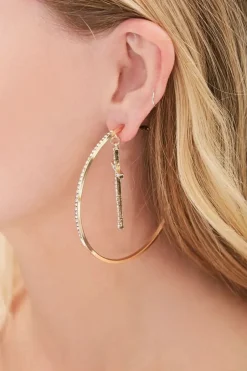 Rhinestone Cross Charm Hoop Earrings