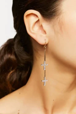 Rhinestone Cross Drop Earrings