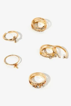 Rhinestone Cross Ring Set
