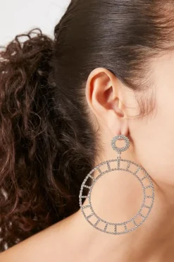 Rhinestone Drop-Hoop Earrings