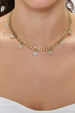 Rhinestone Evil Eye Charm Necklace