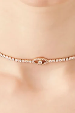 Rhinestone Evil-Eye Choker Necklace
