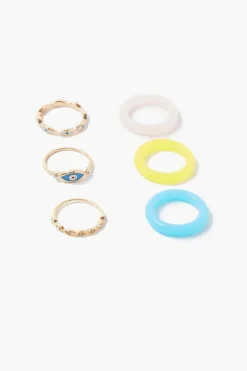 Rhinestone Evil Eye Ring Set