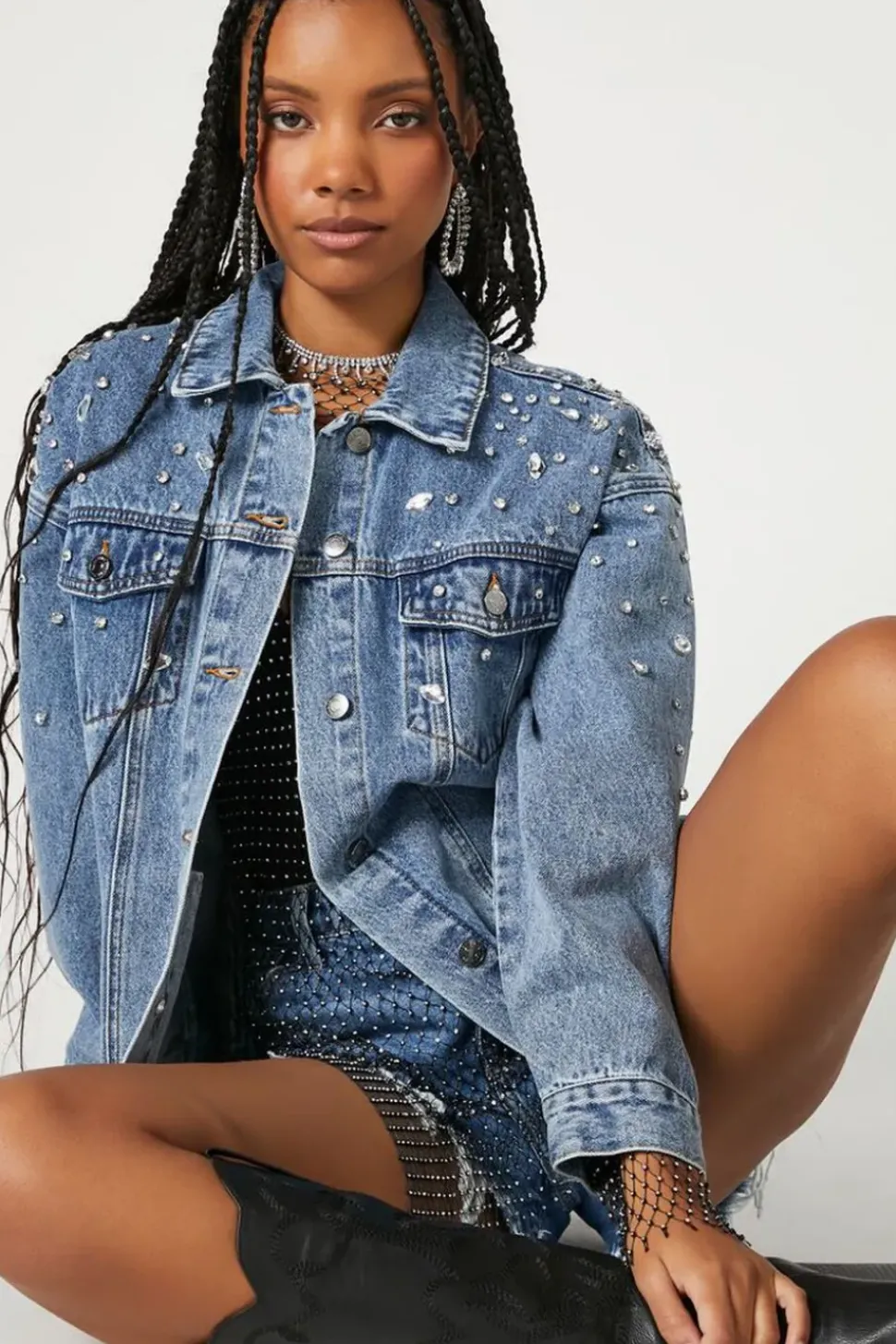 Rhinestone & Faux Gem Trucker Jacket