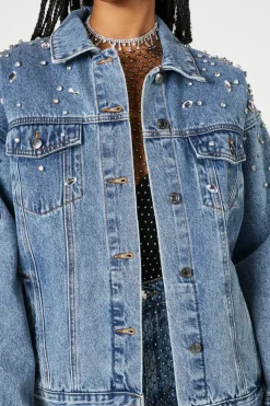 Rhinestone & Faux Gem Trucker Jacket