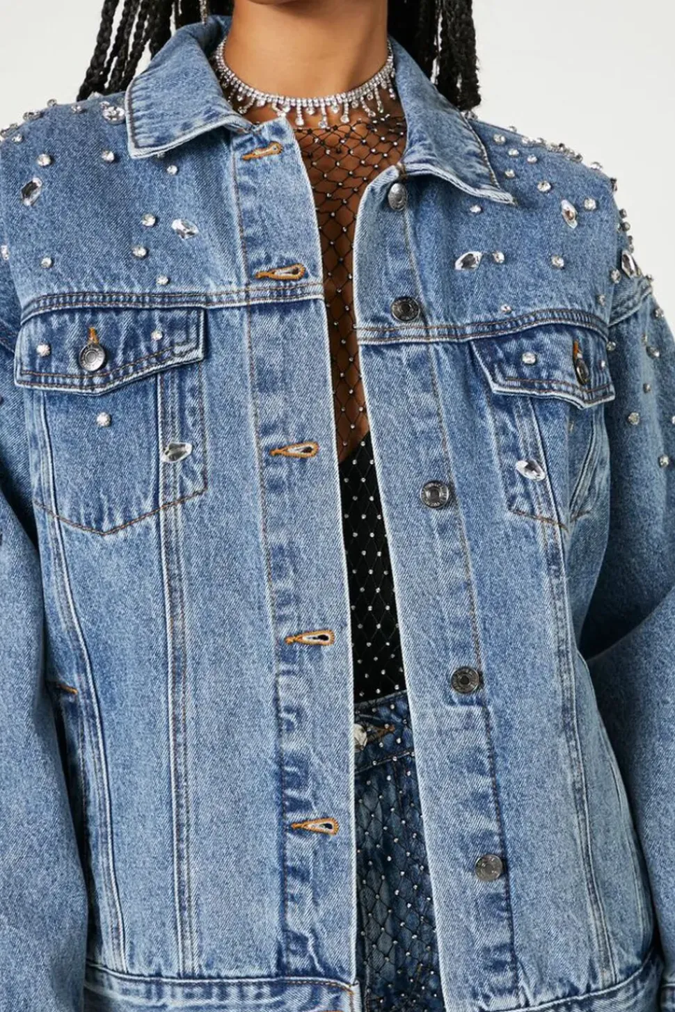 Rhinestone & Faux Gem Trucker Jacket