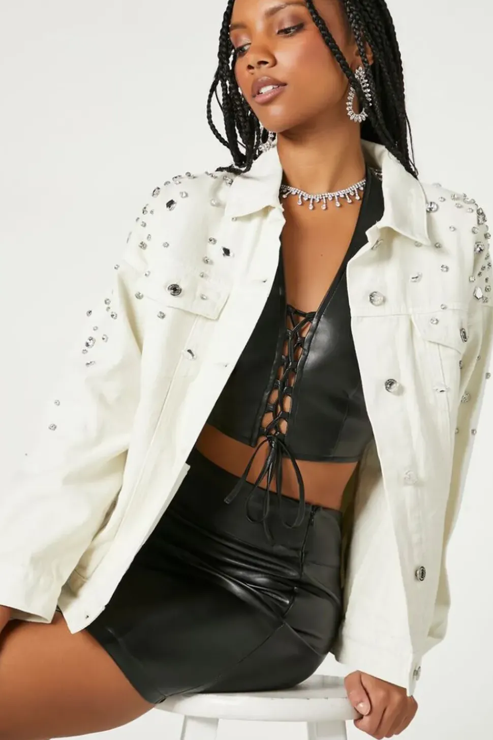Rhinestone & Faux Gem Trucker Jacket