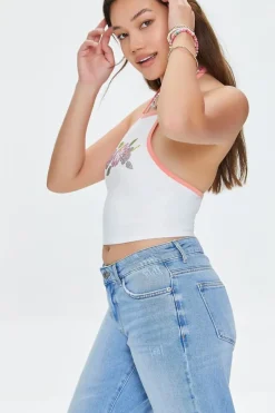 Rhinestone Floral Halter Top