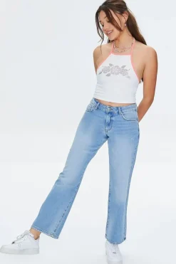 Rhinestone Floral Halter Top