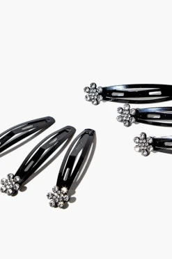Rhinestone Flower Snap Hair Clip Set