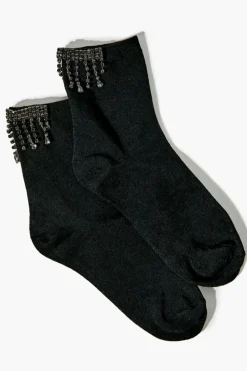 Rhinestone Fringe Crew Socks