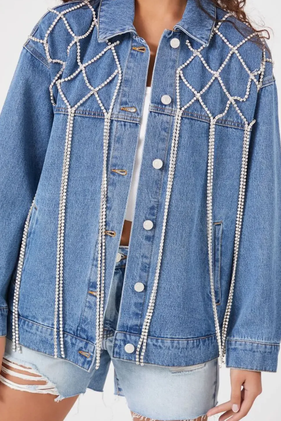Rhinestone Fringe Denim Jacket