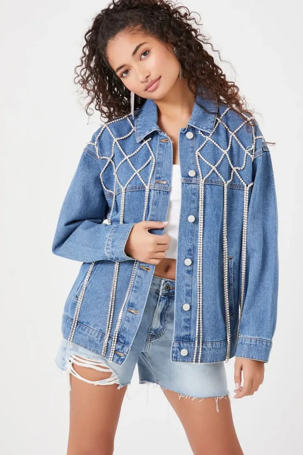Rhinestone Fringe Denim Jacket