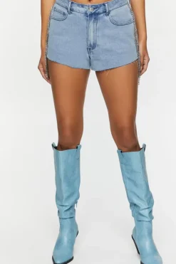 Rhinestone-Fringe Denim Shorts