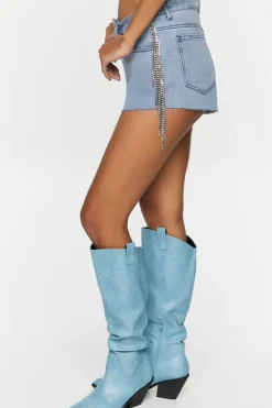 Rhinestone-Fringe Denim Shorts