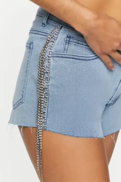 Rhinestone-Fringe Denim Shorts