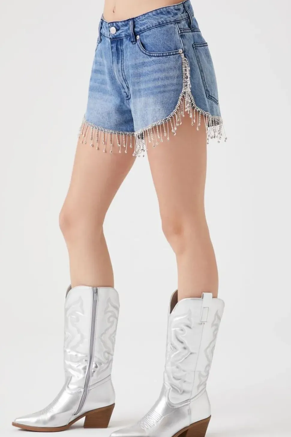 Rhinestone Fringe Denim Shorts