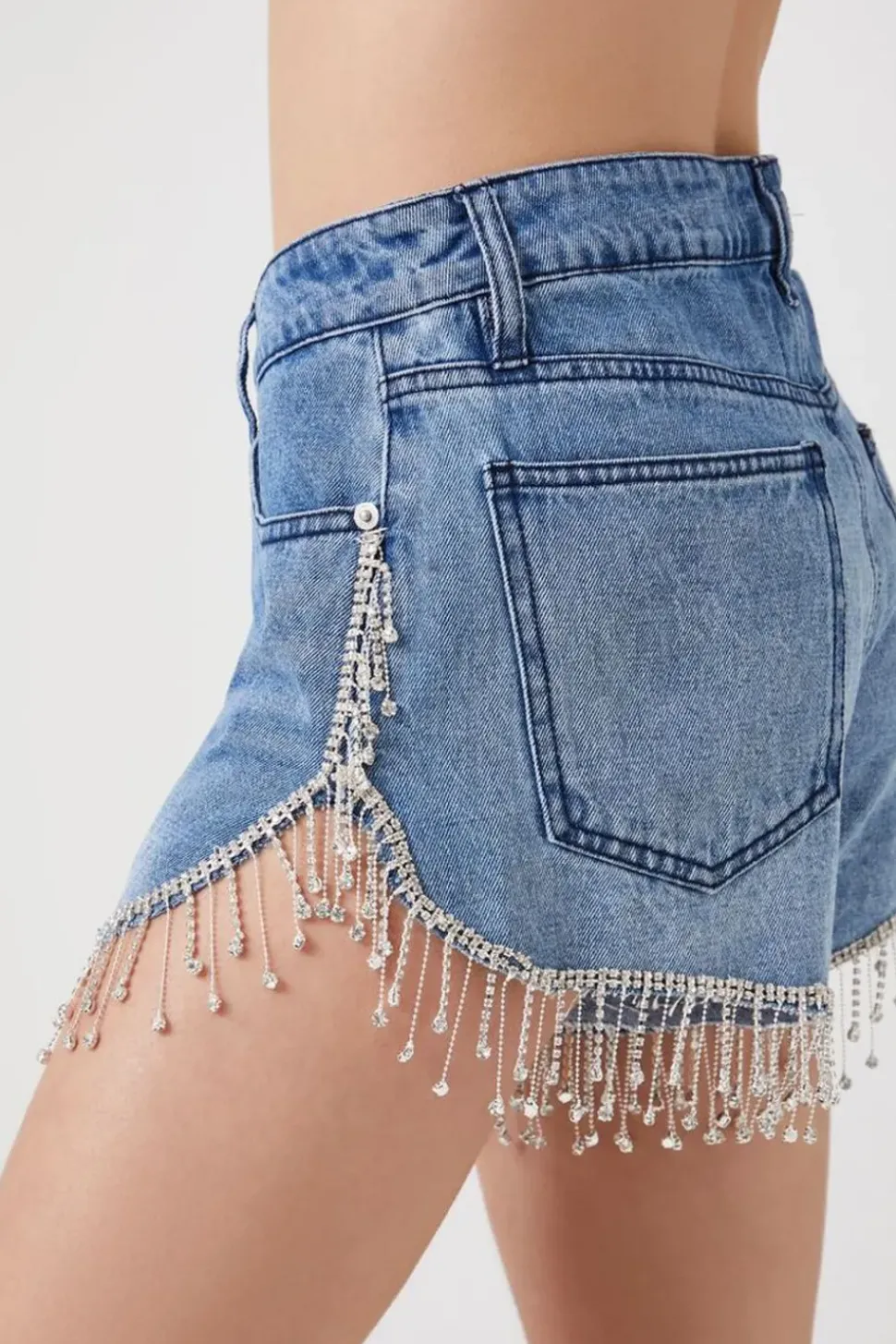 Rhinestone Fringe Denim Shorts
