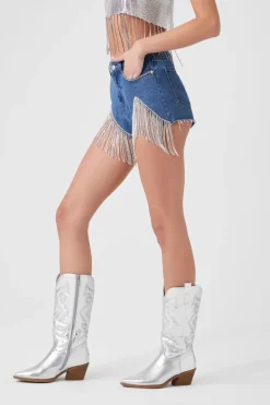 Rhinestone Fringe Denim Shorts