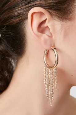 Rhinestone Fringe Hoop Earrings