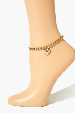 Rhinestone Heart Charm Anklet
