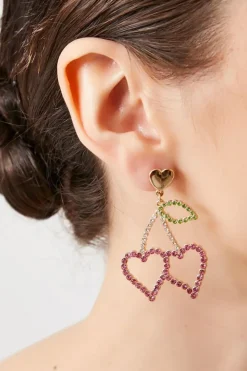 Rhinestone Heart Cherry Drop Earrings