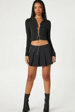 Rhinestone Lace-Up Crop Top