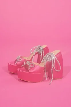 Rhinestone Lace-Up Platform Heels