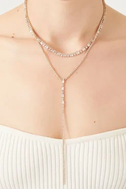 Rhinestone Layered Y-Chain Necklace