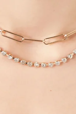 Rhinestone Link Chain Layered Necklace