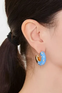 Rhinestone Open-End Hoop Earrings